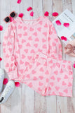 Heart Print Long Sleeve Top and Shorts Lounge Set Lingerie & Nightwear