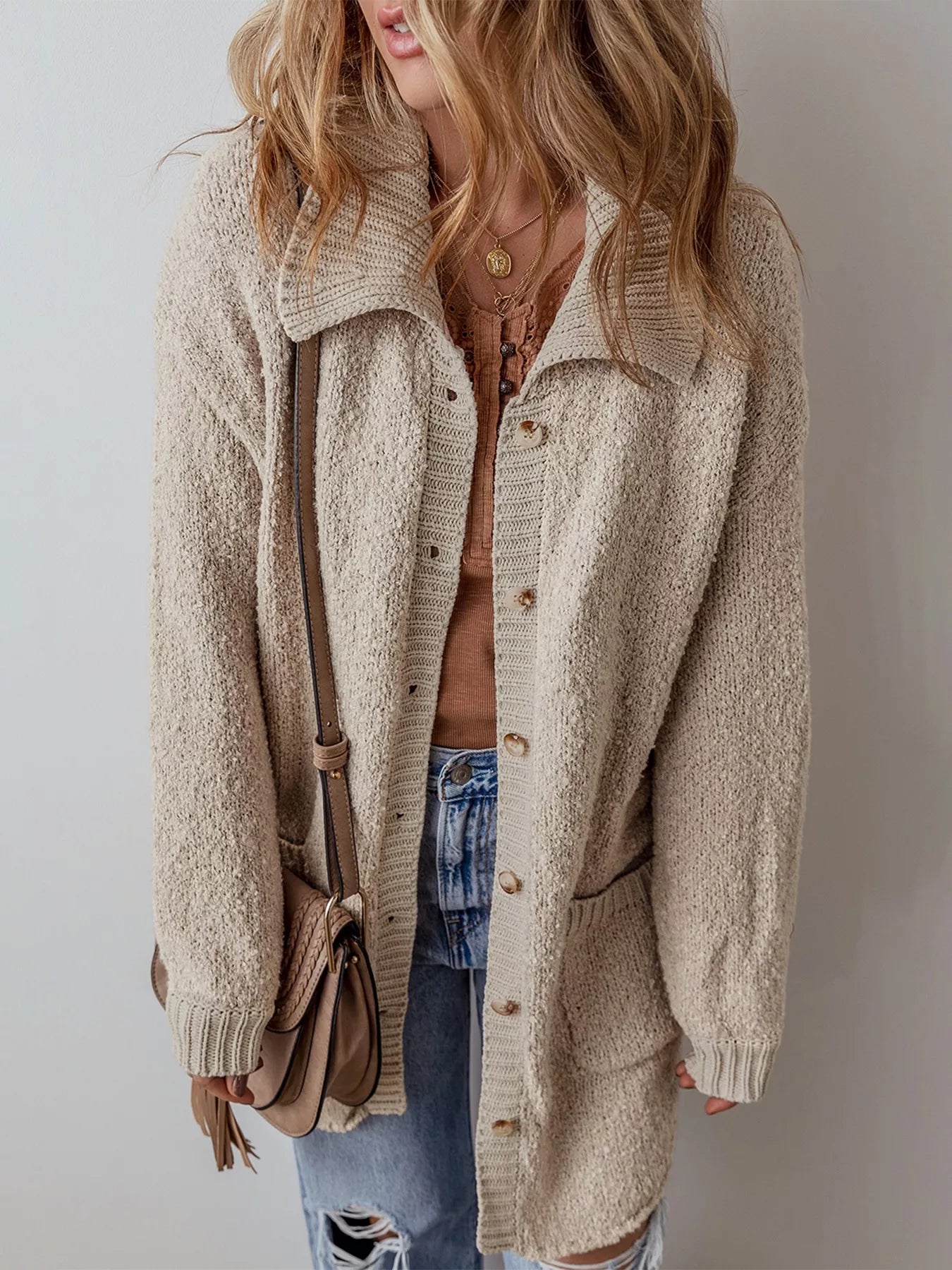 Button-Up Cardigan with Pockets 