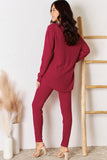 Basic Bae Full Size Ribbed Round Neck High-Low Slit Top and Pants Set 