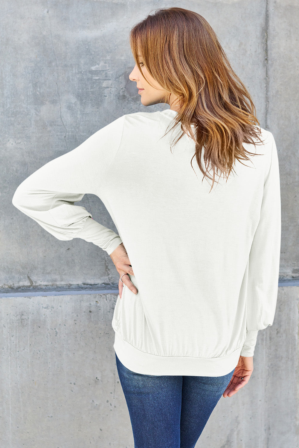 Basic Bae Full Size V-Neck Lantern Sleeve Top 