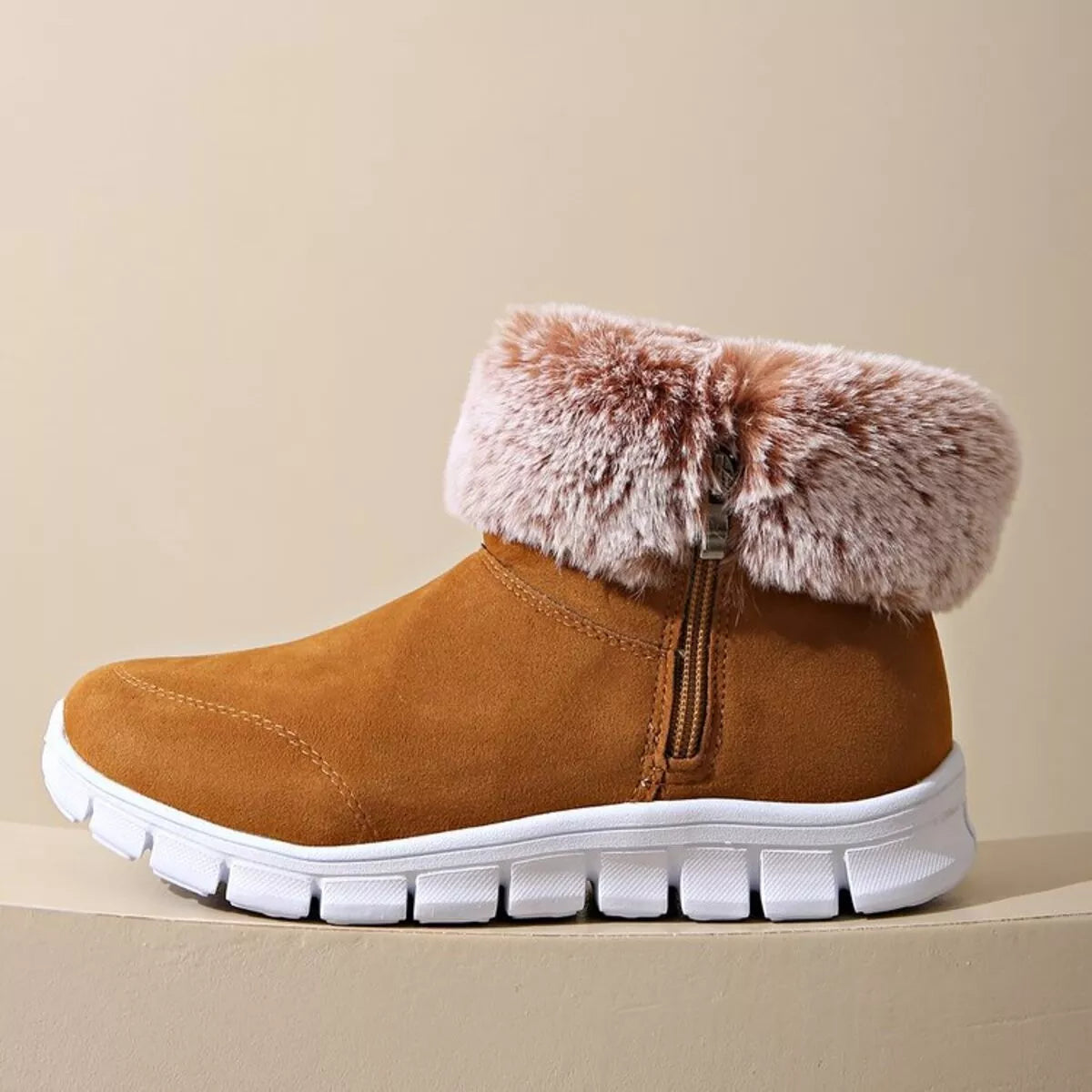 Side Zip Faux Fur Boots 