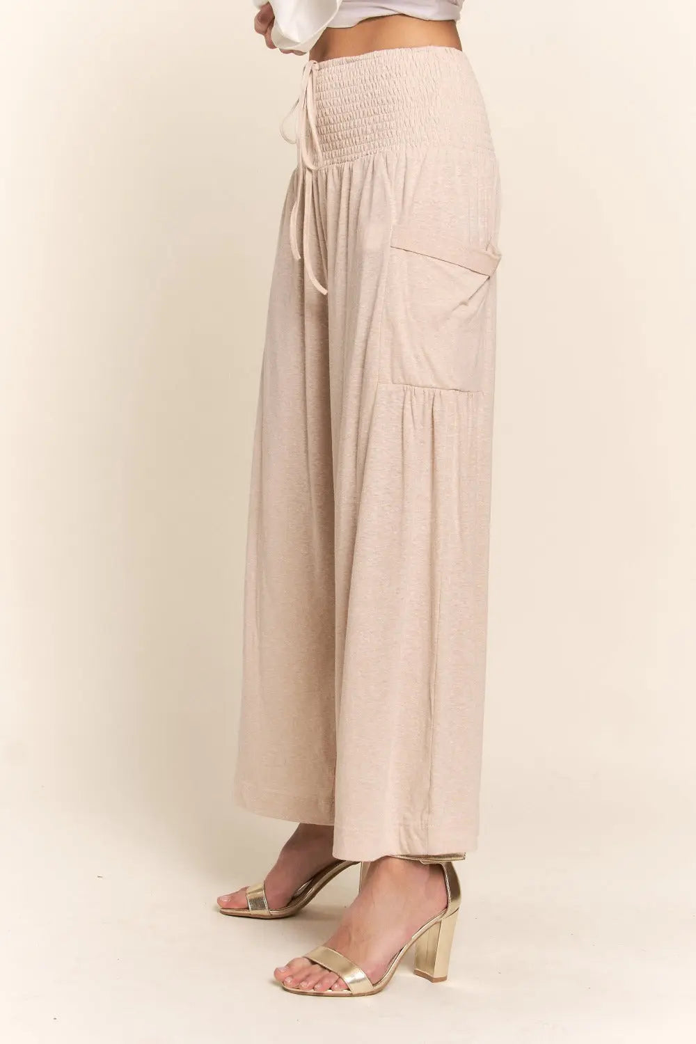 J.NNA Smocked Waist Boho Wide Leg Pants with Pockets 