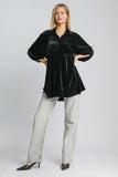 Umgee Full Size Polka Dot Button Up Half Sleeve Shirt 