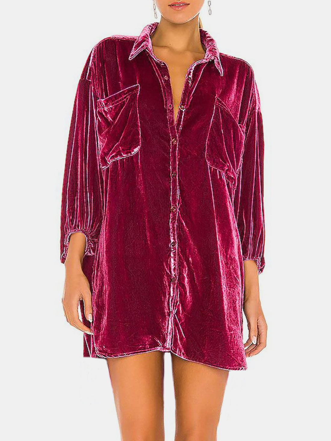 Collared Neck Button Down Long Sleeve Shirt 