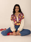 Printed Notched Long Sleeve Blouse 