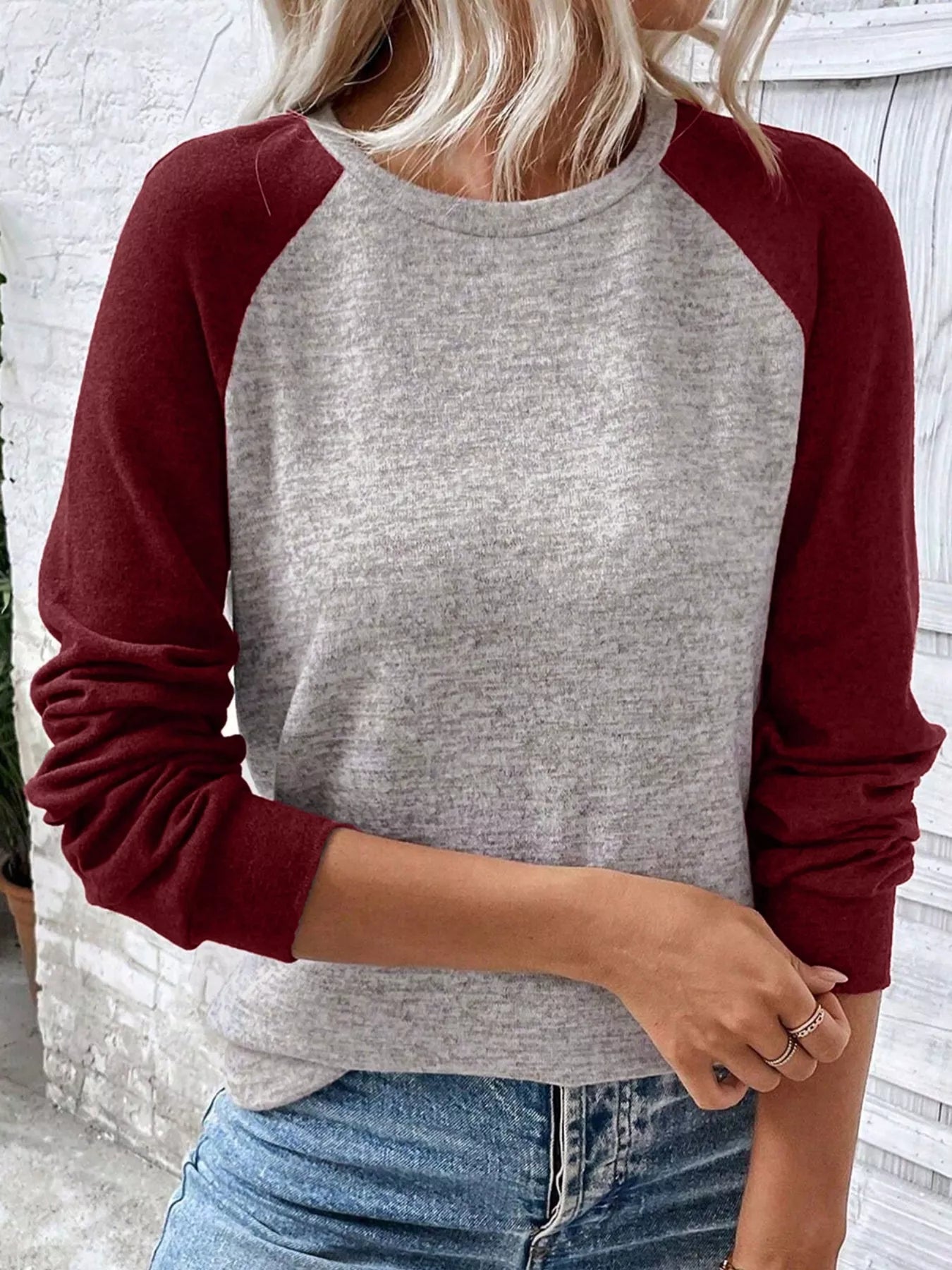 Color Block Raglan Long Sleeve T Shirt 