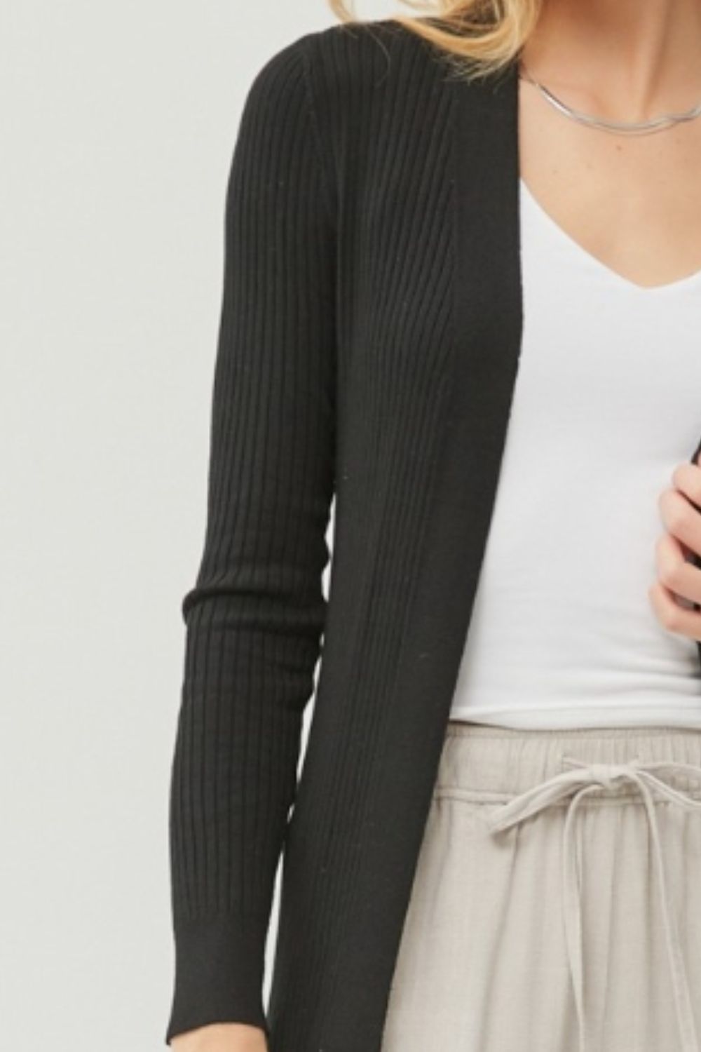 Be Cool Ribbed Open Front Long Sleeve Cardigan 