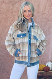 And The Why Full Size Washed Denim Detail Brushed Plaid Jacket 