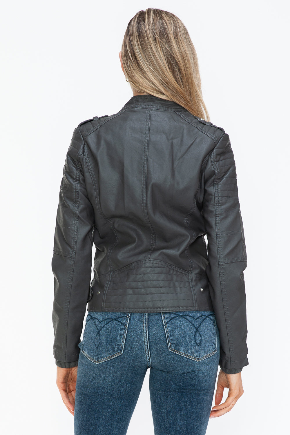 Snobbish PU Leather Biker Jacket with Side Zip Pockets 