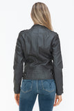 Snobbish PU Leather Biker Jacket with Side Zip Pockets 