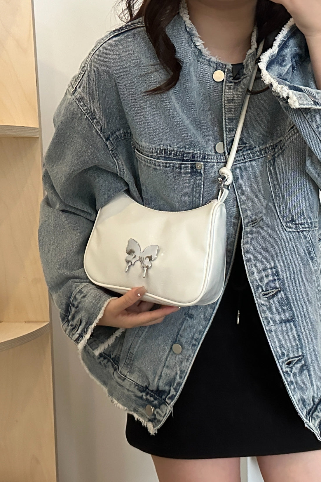 Butterfly PU Leather Knotted Strap Shoulder Bag 