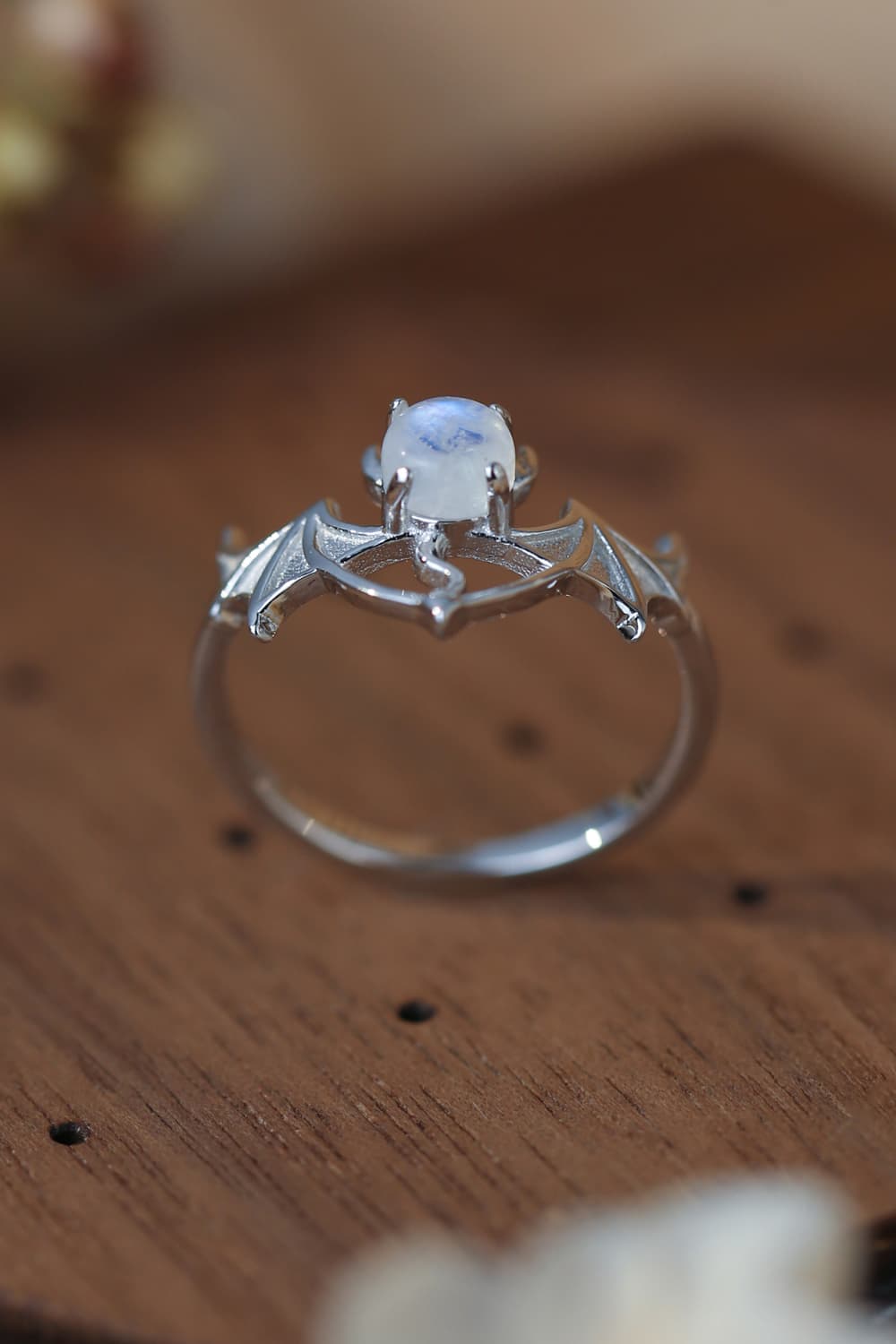 Moonstone Bat 925 Sterling Silver Ring 
