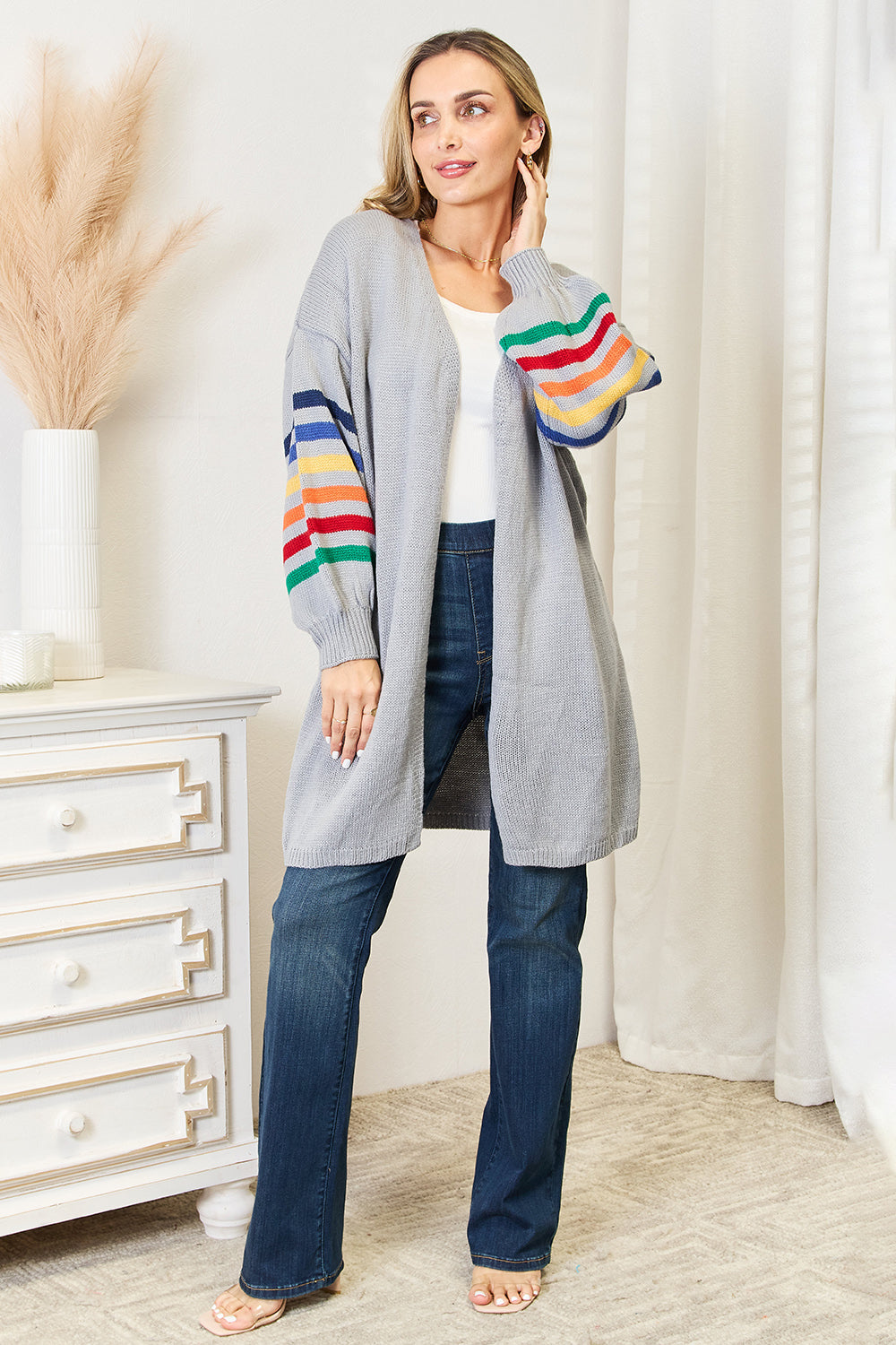 Angel Wings Multicolored Stripe Open Front Longline Cardigan 