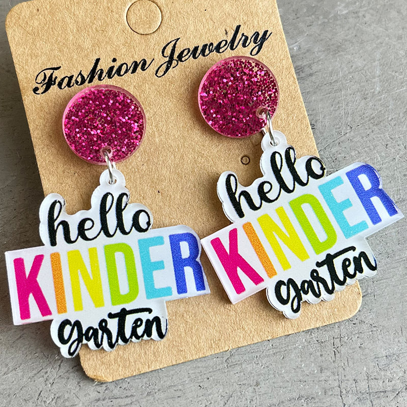 HELLO SECOND GRADE Acrylic Dangle Earrings 