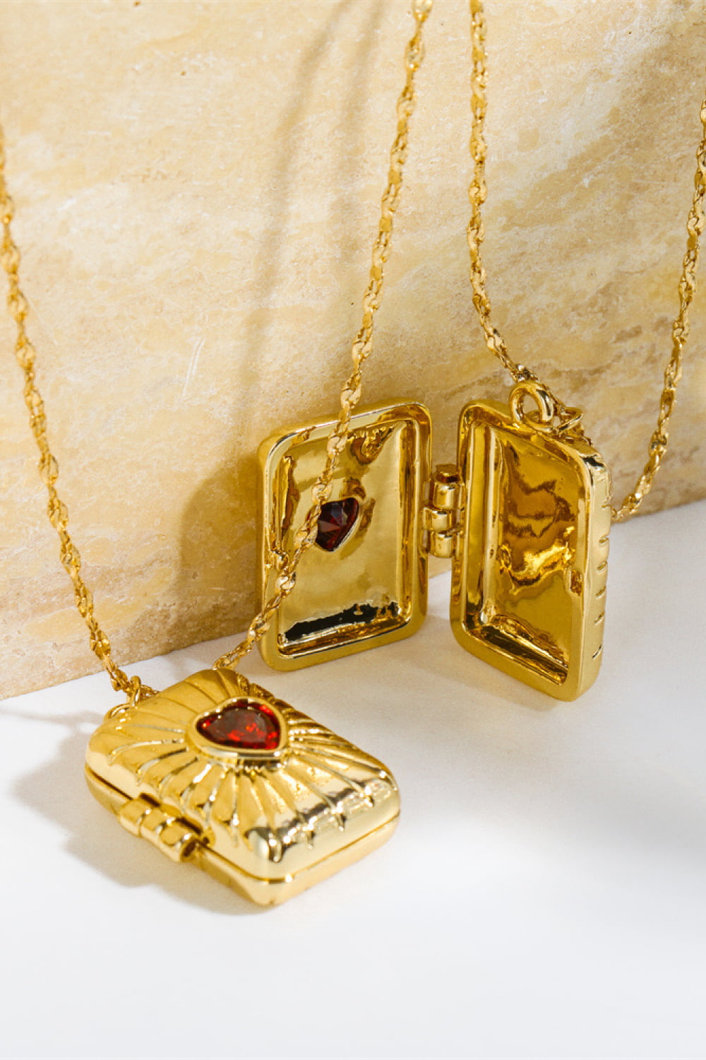 Heart Zircon Box Pendant Copper Necklace 