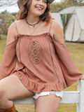 Plus Size Frill Square Neck Long Sleeve Blouse 
