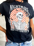 Halloween Skull Checkerboard Graphic Round Neck T-Shirt 