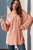 Double Take Full Size Half Button Long Sleeve Hoodie 