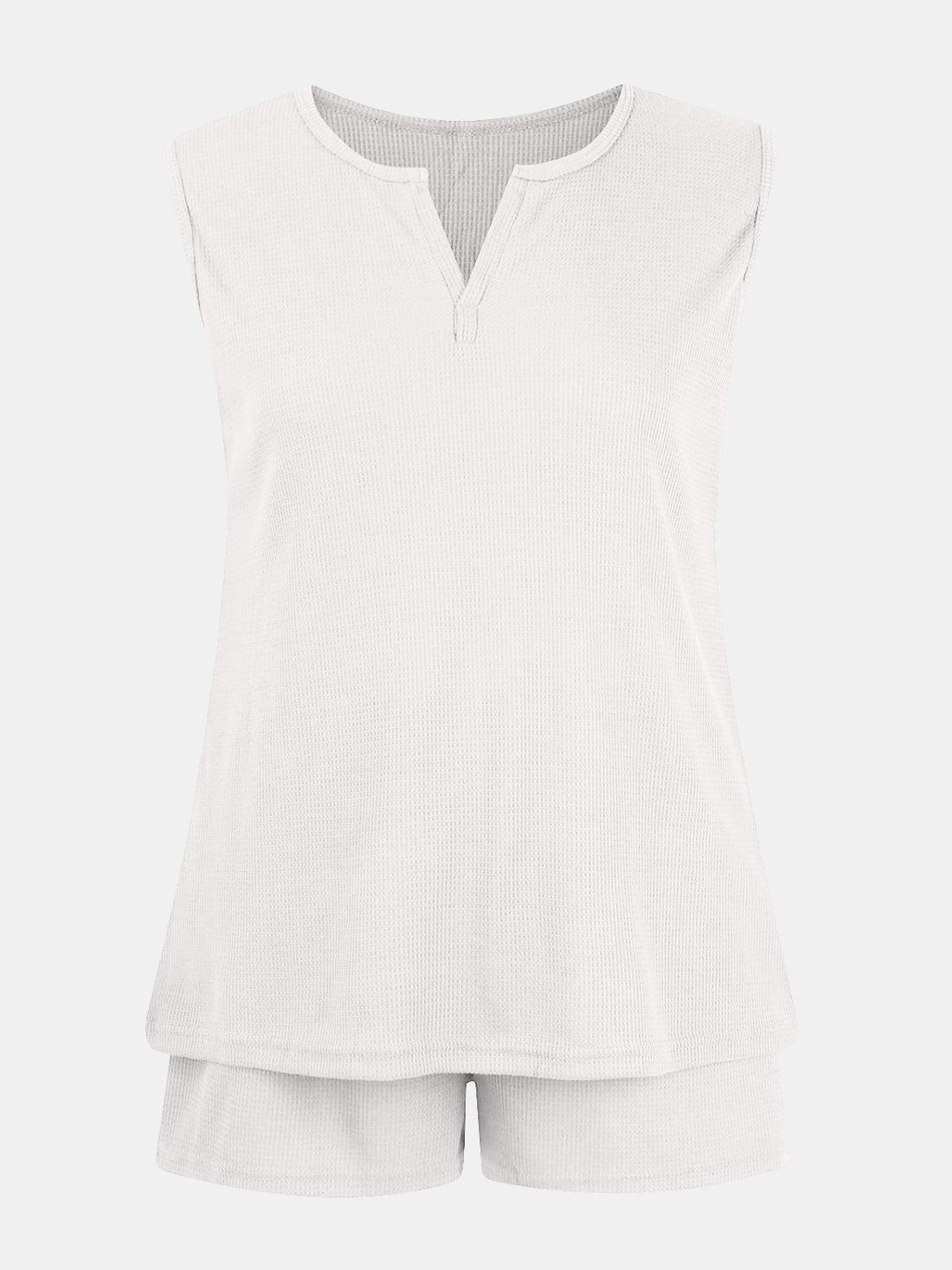 Full Size Waffle-Knit Notched Top and Shorts Set 