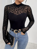 Heart Mock Neck Long Sleeve T-Shirt 