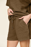 Double Take Full Size Texture Short Sleeve T-Shirt and Drawstring Shorts Set 