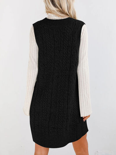 Lovelet Cable Knit V-Neck Mini Sweater Overall Dress Dresses