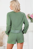 Round Neck Long Sleeve Top and Drawstring Shorts Lounge Set Lingerie & Nightwear