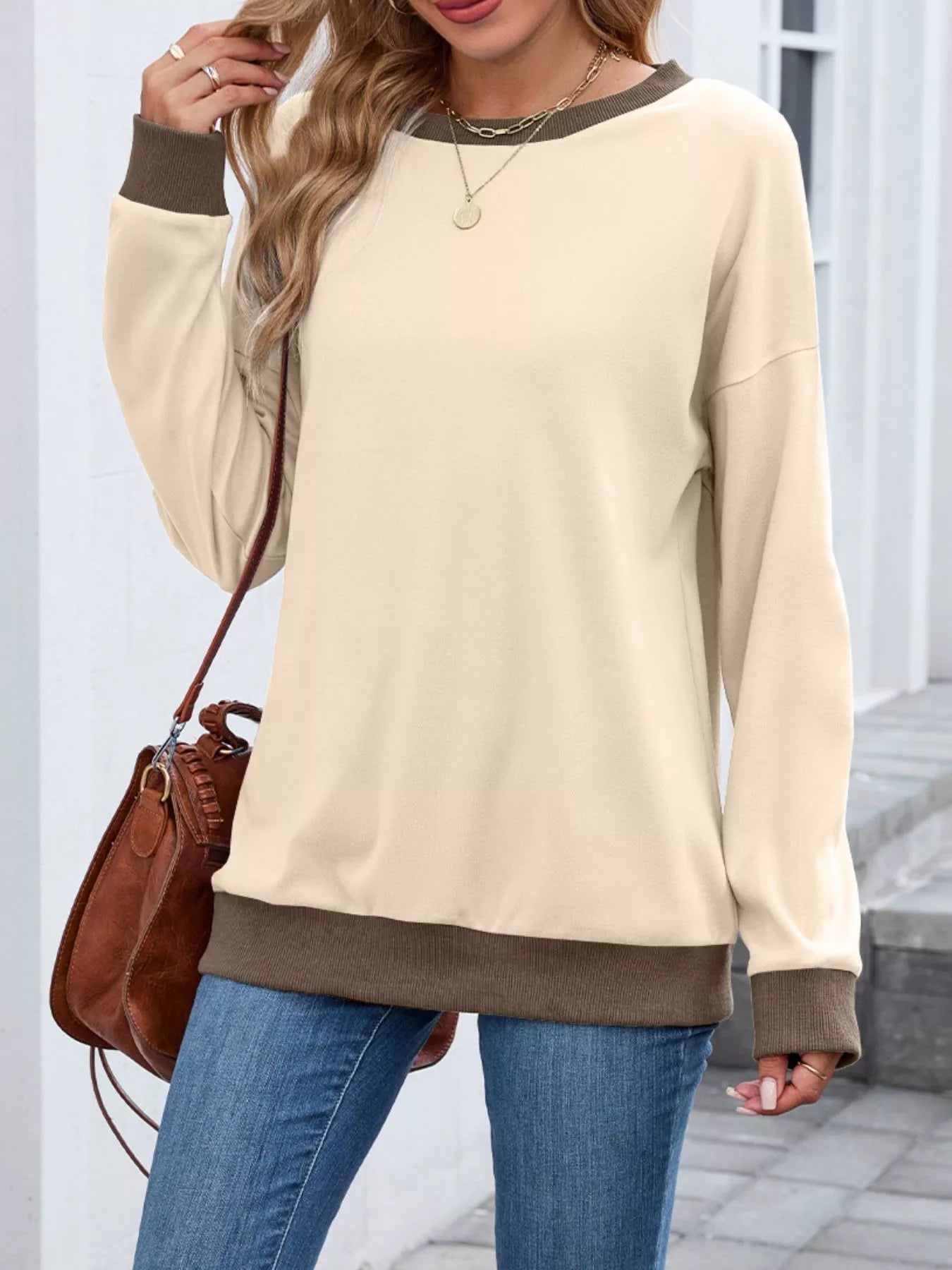 Contrast Trim Long Sleeve Sweatshirt 