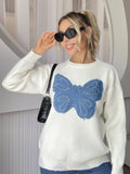 Butterfly Round Neck Long Sleeve Sweater 