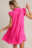 Umgee Full Size Johnny Collar Ruffle Cap Sleeve Tiered Dress Plus Size Dresses