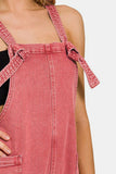 Zenana Washed Knot Strap Rompers 