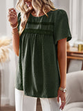 Devine Lace Detail Round Neck Short Sleeve Blouse 