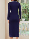 Quarter Button Long Sleeve Midi Dress Dresses