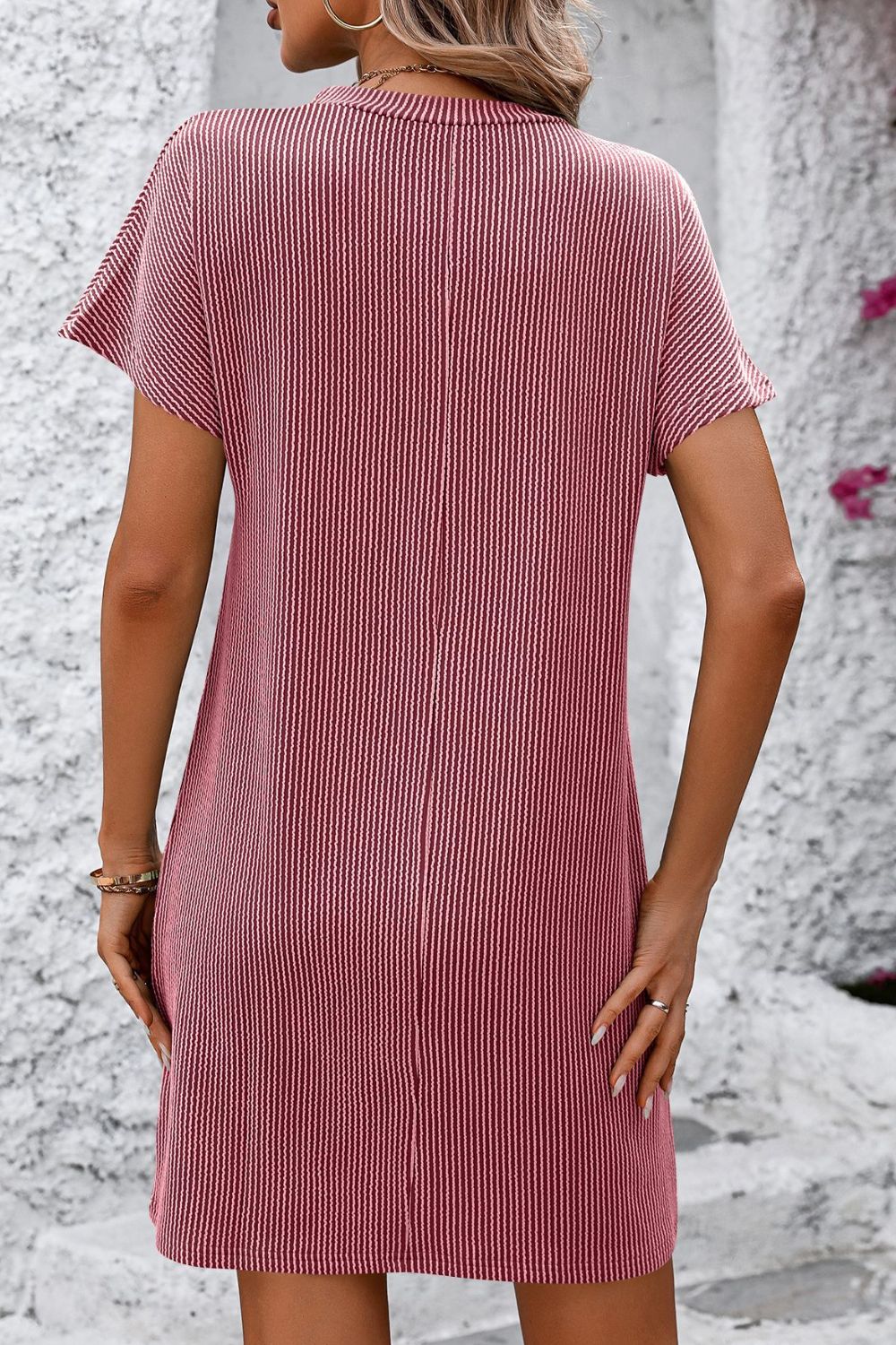 Mandy Ribbed Striped Short Sleeve Mini Tee Dress 