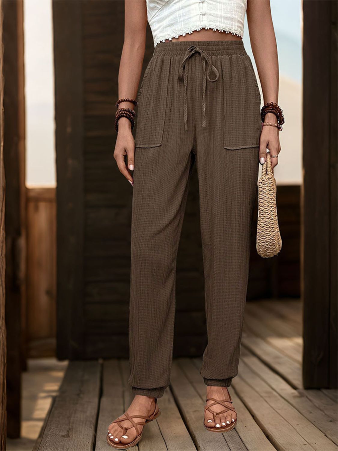 Perfee Textured High Waist Joggers 