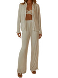 Collared Neck Long Sleeve Top and Pants Lounge Set Lingerie & Nightwear