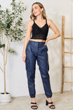 Kancan High Waist Faux Leather Cargo Joggers 