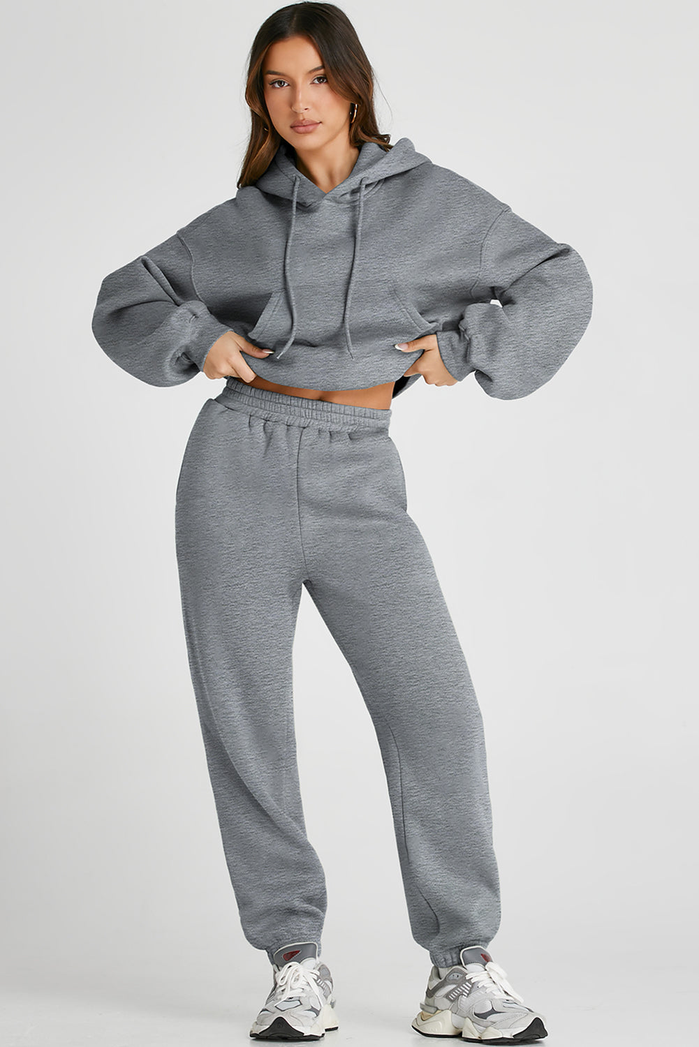 Dropped Shoulder Hooded Top and Pants Active Set 