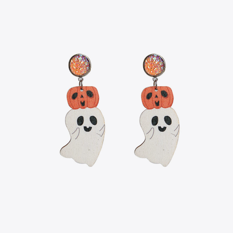 Ghost Shape Wooden Dangle Earrings 