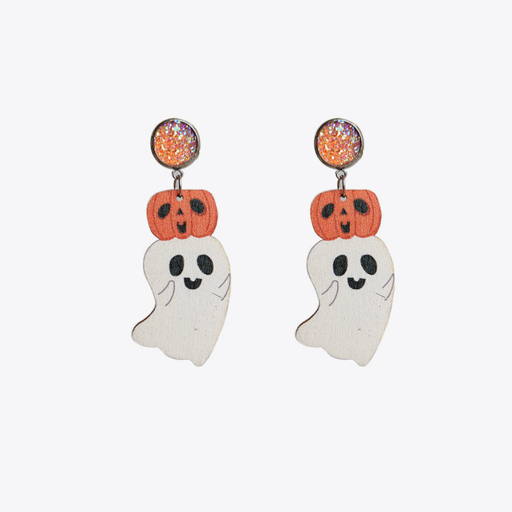 Ghost Shape Wooden Dangle Earrings 