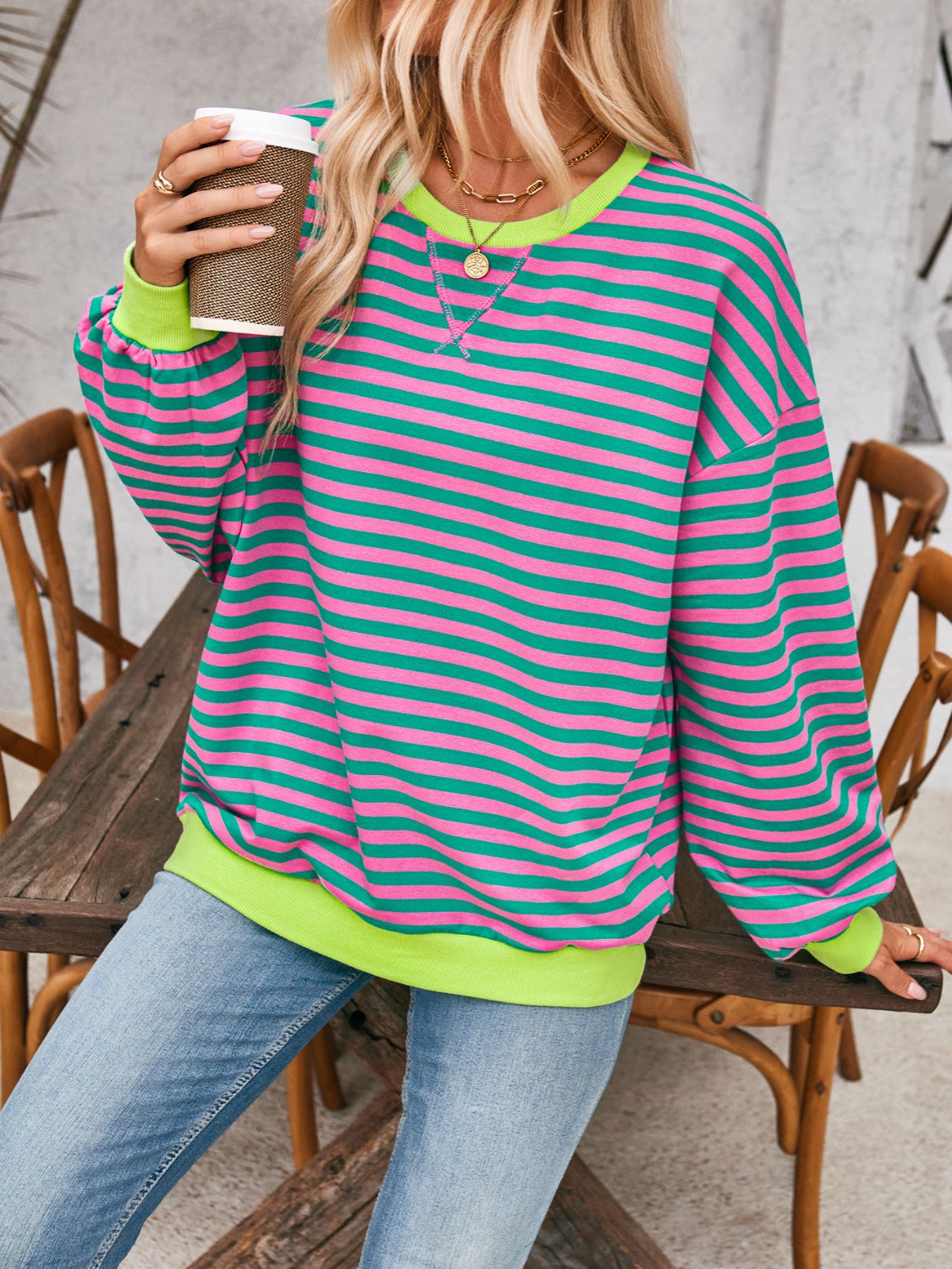 Lovelet Contrast Striped Long Sleeve Sweatshirt 