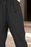Button Detail Elastic Waist Pocket Pants 