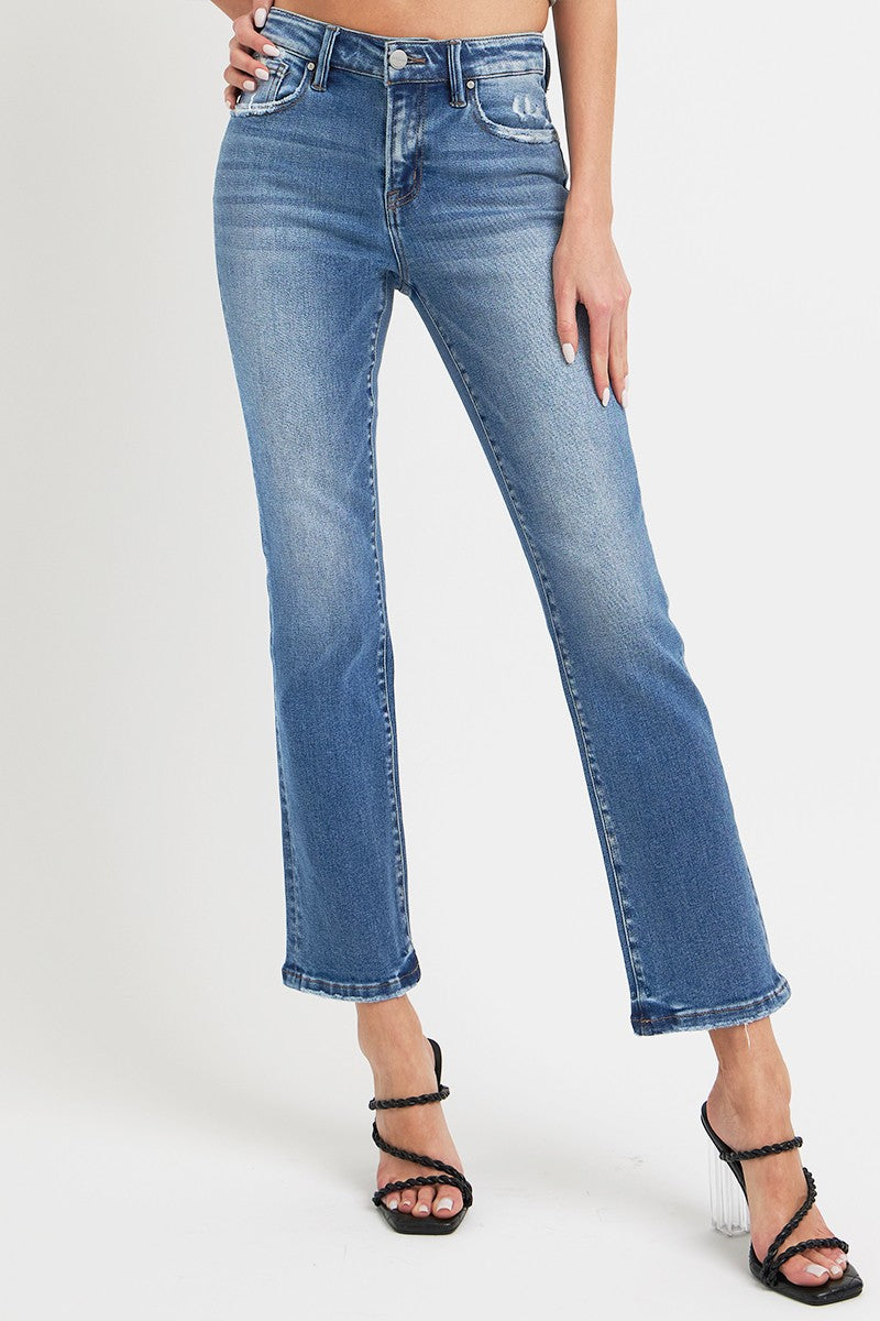 RISEN Full Size Mid Rise Ankle Straight Jeans with Pockets 