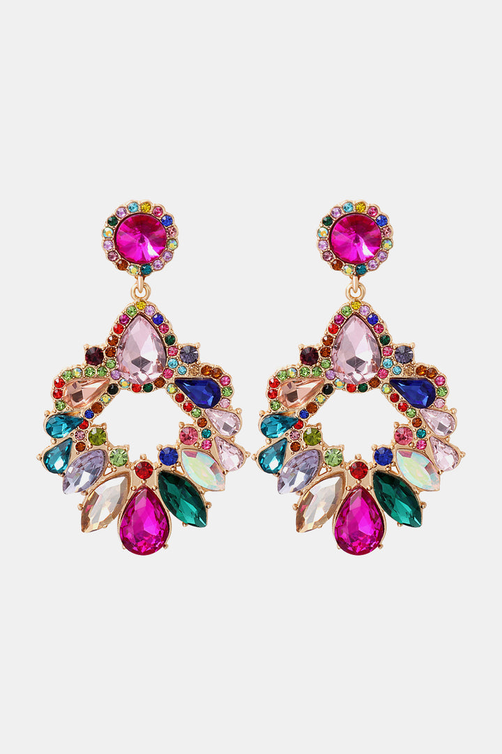 Zinc Alloy Frame Glass Stone Dangle Earrings 
