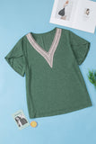 Plus Size V-Neck Petal Sleeve Blouse 