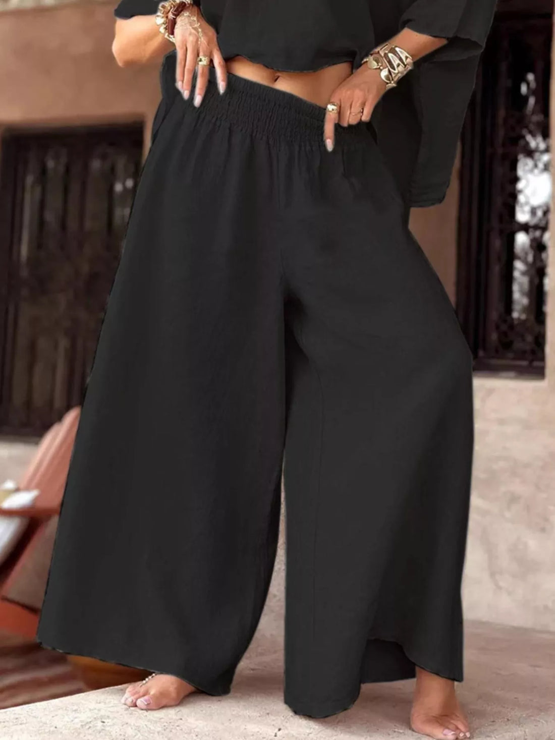 Full Size Boat Neck Top and Wide Leg Pants Set Plus Size Two Piece Dresses