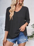 Lovelet Textured Round Neck Three-Quarter Sleeve Blouse 