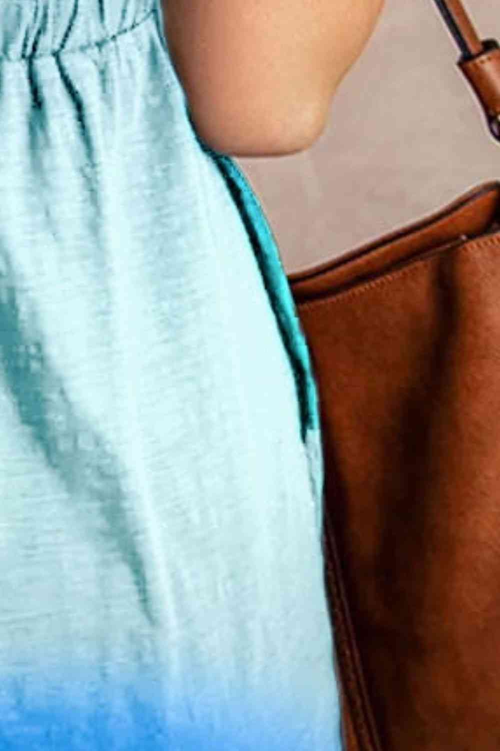 Double Take Scoop Neck Buttoned Sleeveless Magic Dress with Pockets 