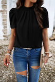 Devine Ruched Mock Neck Short Sleeve Blouse 