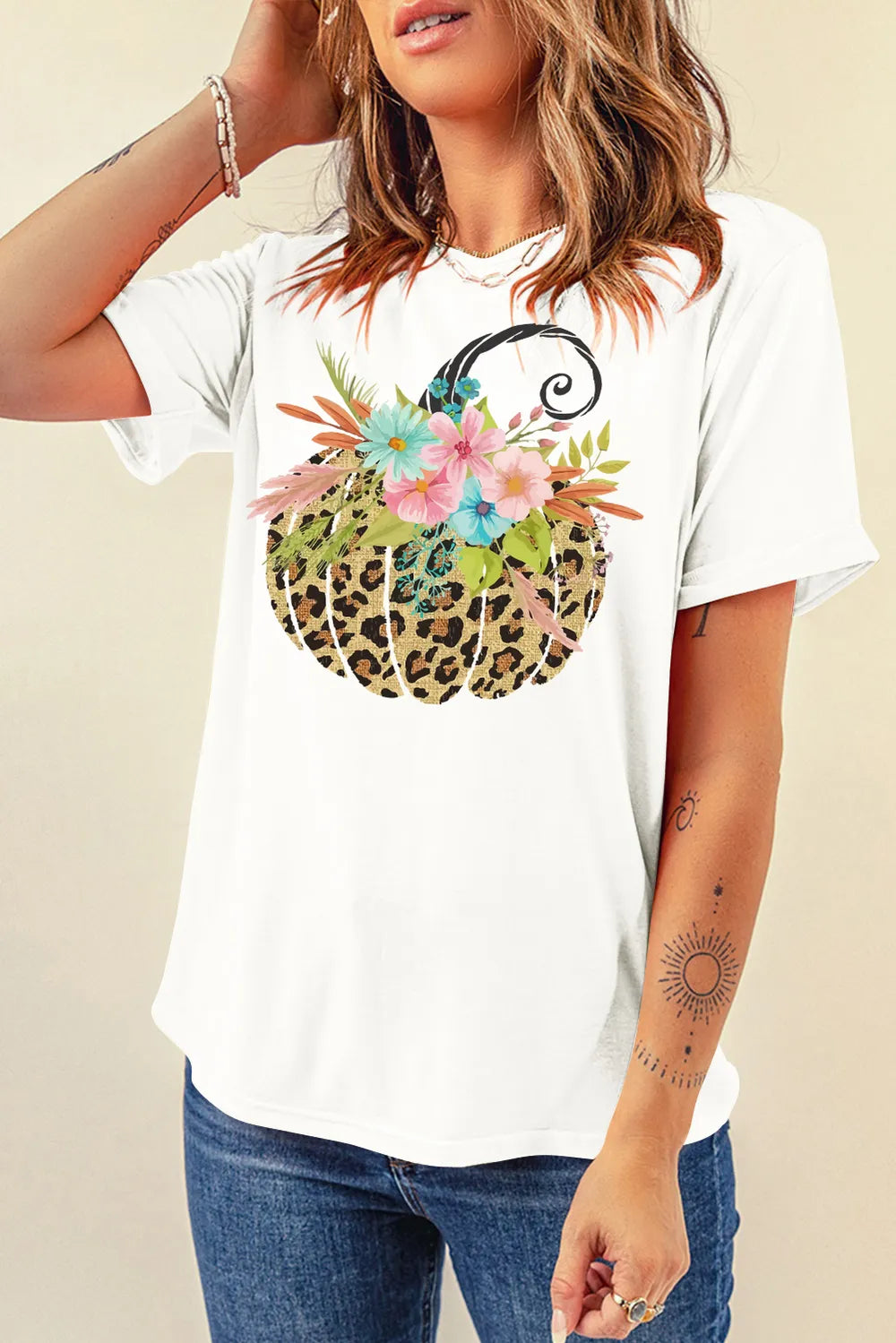 Pumpkin Graphic Round Neck Short Sleeve T-Shirt 